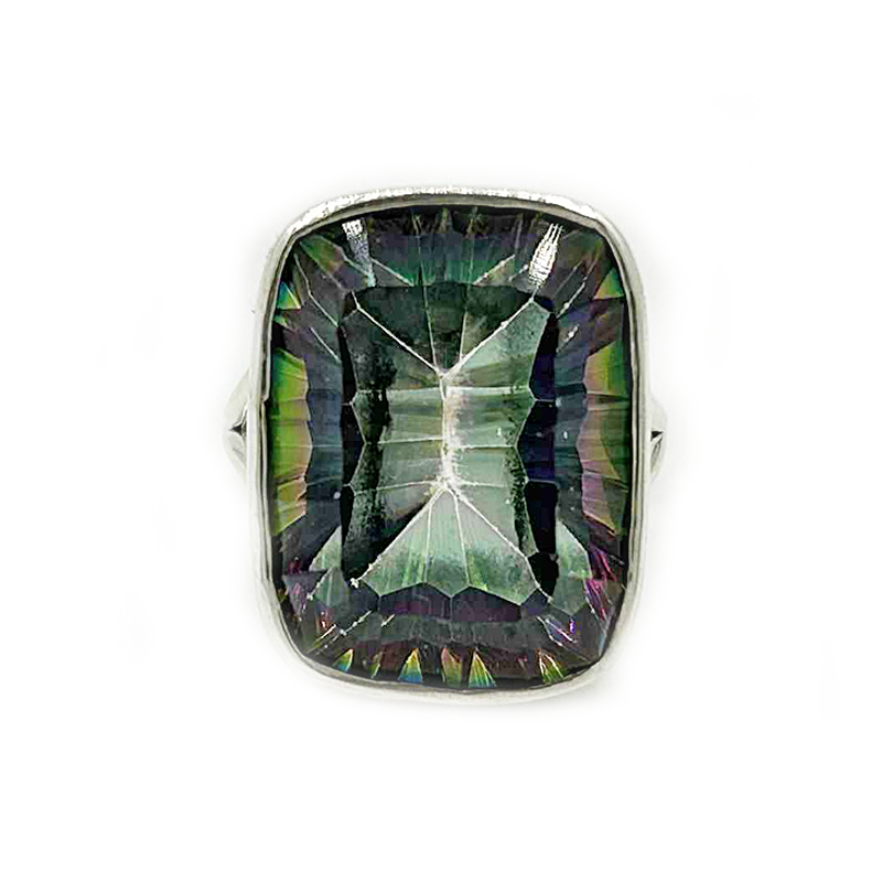 rectangle mystic topaz sterling silver ring