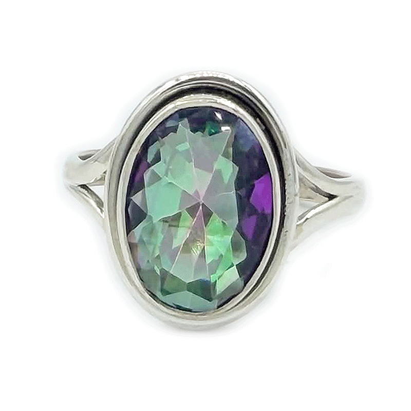 mystic topaz oval sterling silver gemstone ring