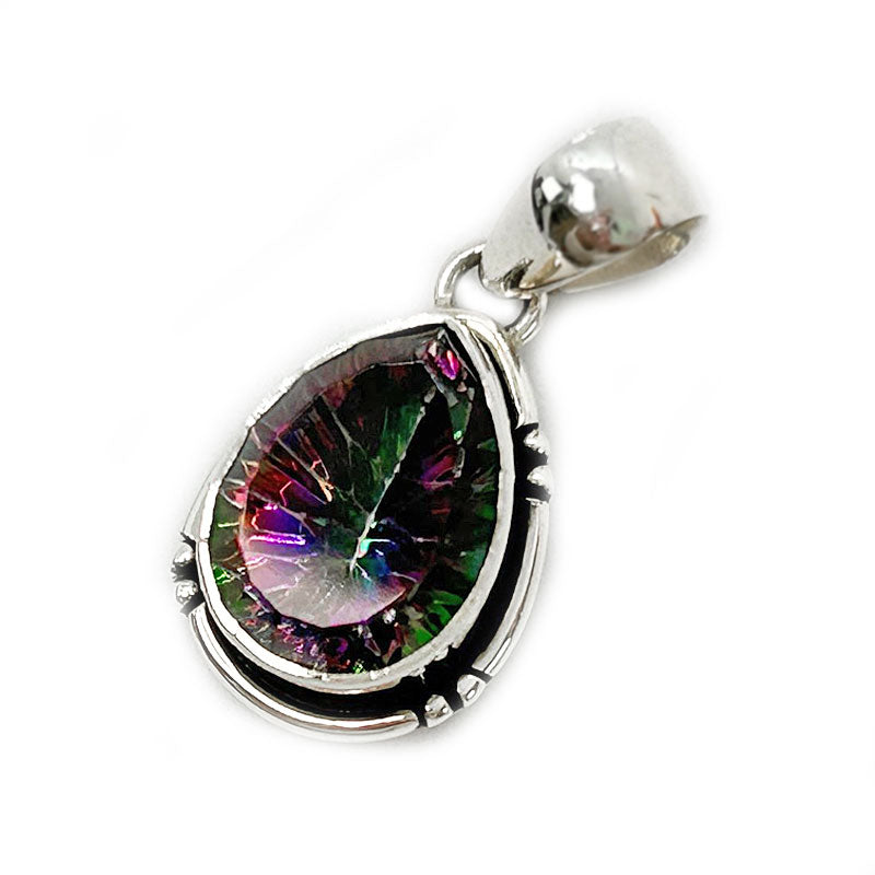 mystic topaz teardrop silver gemstone pendant