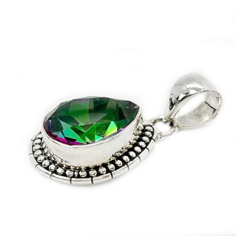 mystic topaz teardrop silver gemstone pendant