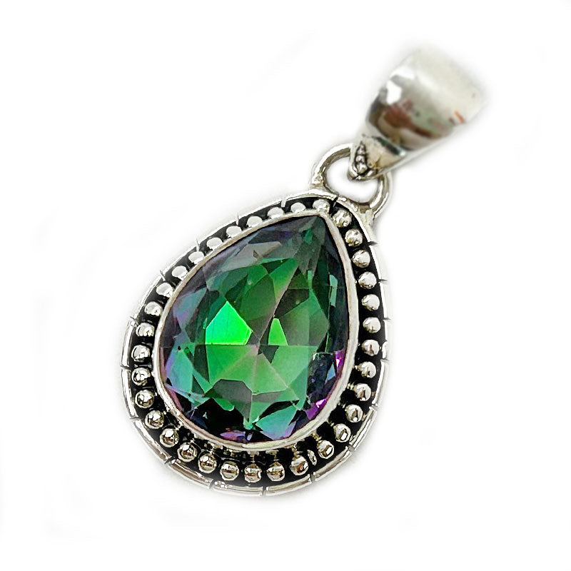 mystic topaz teardrop silver gemstone pendant