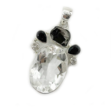 Clear Quartz Hematite Silver Pendant