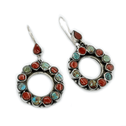 turquoise coral sterling silver boho style earrings