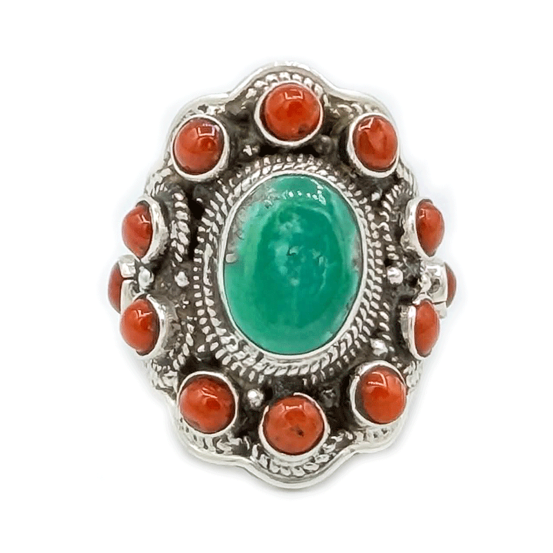turquosie coral sterling silver gemstone ring