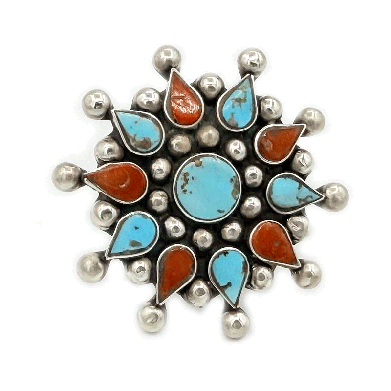 turquoise coral sterling silver gemstone ring