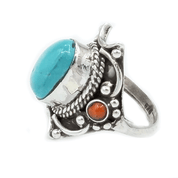 turquoise coral sterling silver ring