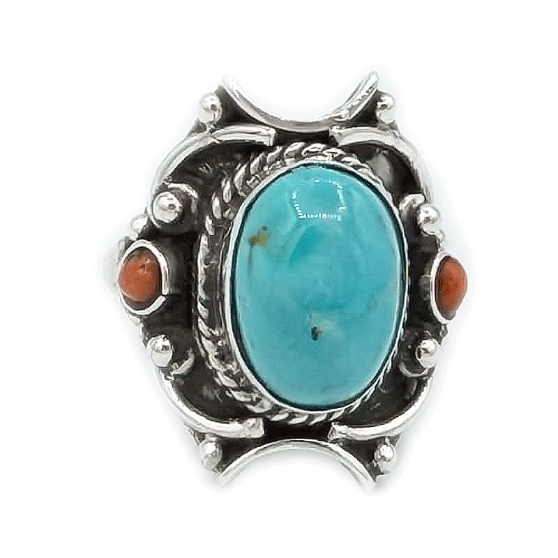 turquoise coral sterling silver ring