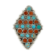 turquoise and coral sterling silver gemstone ring