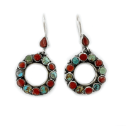 turquoise coral sterling silver boho style earrings