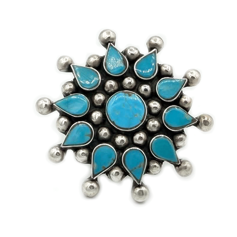 large flower turquoise sterling silver gemstone ring
