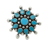 large flower turquoise sterling silver gemstone ring