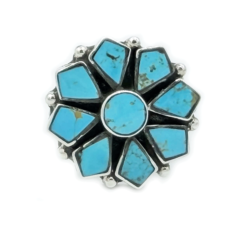 turquoise sterling silver flower shaped gemstone ring