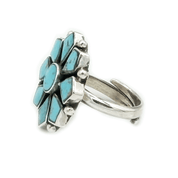 turquoise sterling silver flower shaped gemstone ring