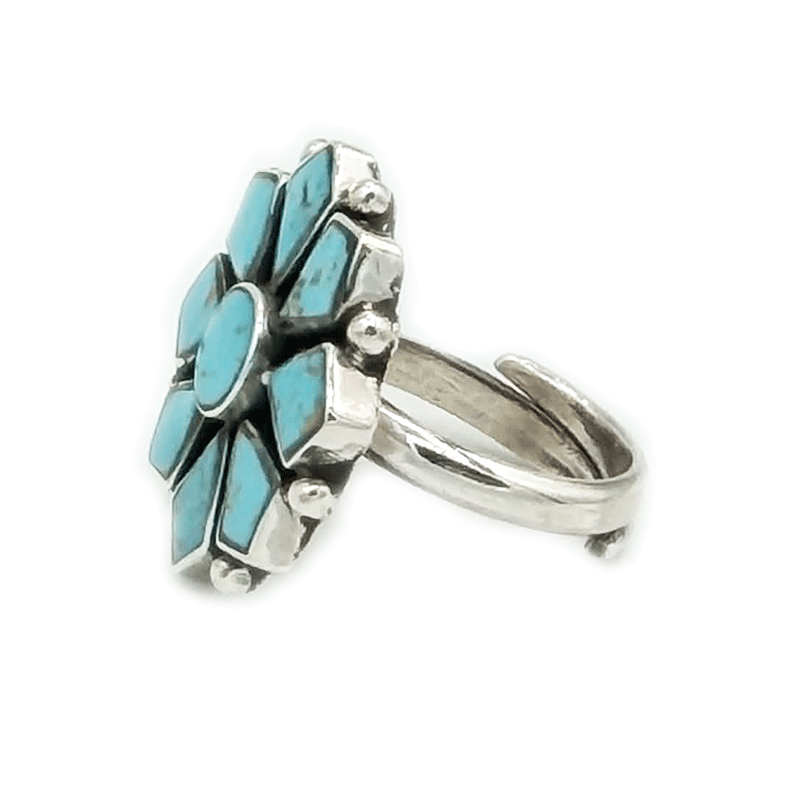 turquoise sterling silver flower shaped gemstone ring