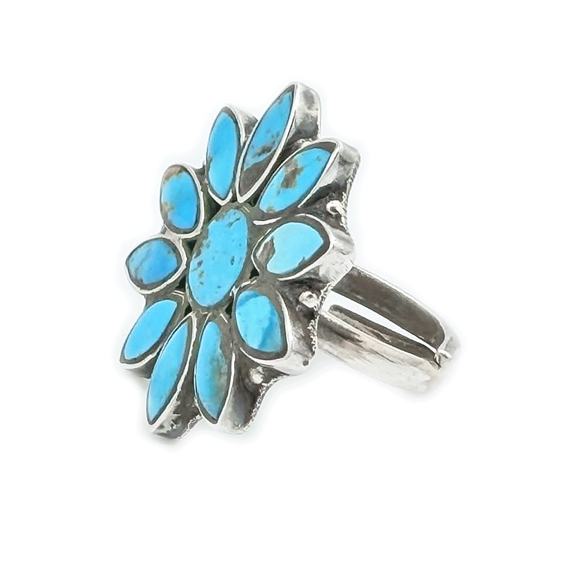 turquosie flower sterlilng silver ring