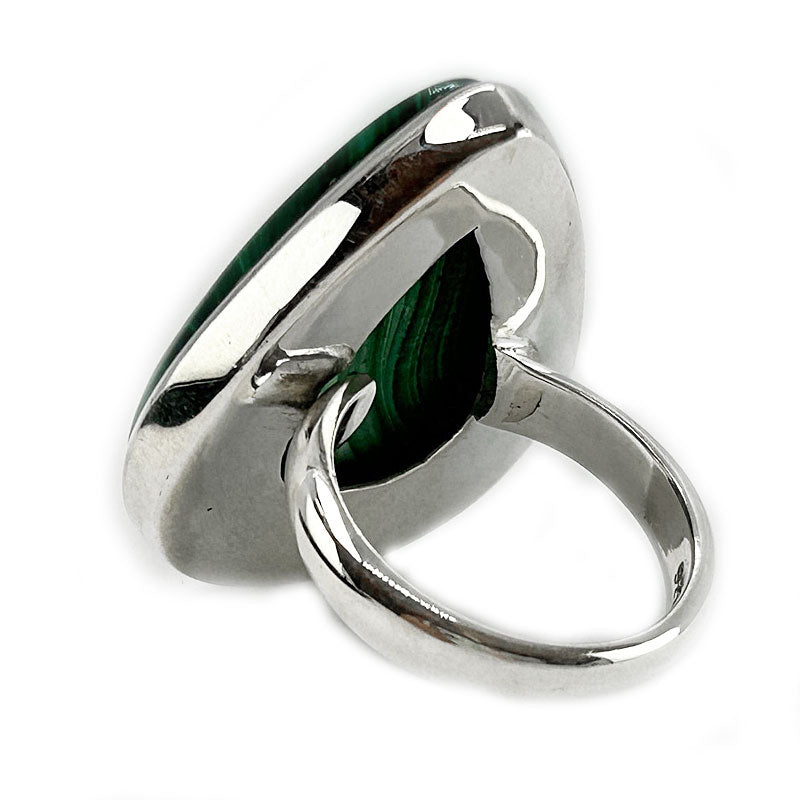 malachite teardrop silver gemstone ring
