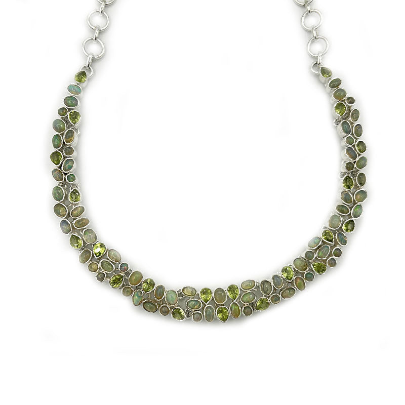 opal peridot silver gemstone necklace