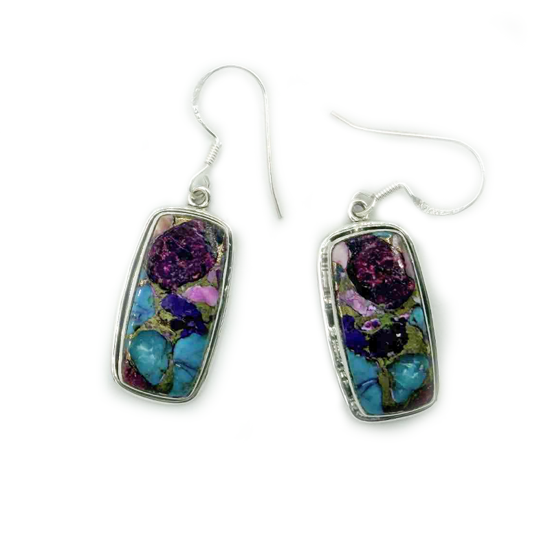 pink oyster turquoise sterling silver gemstone earrings