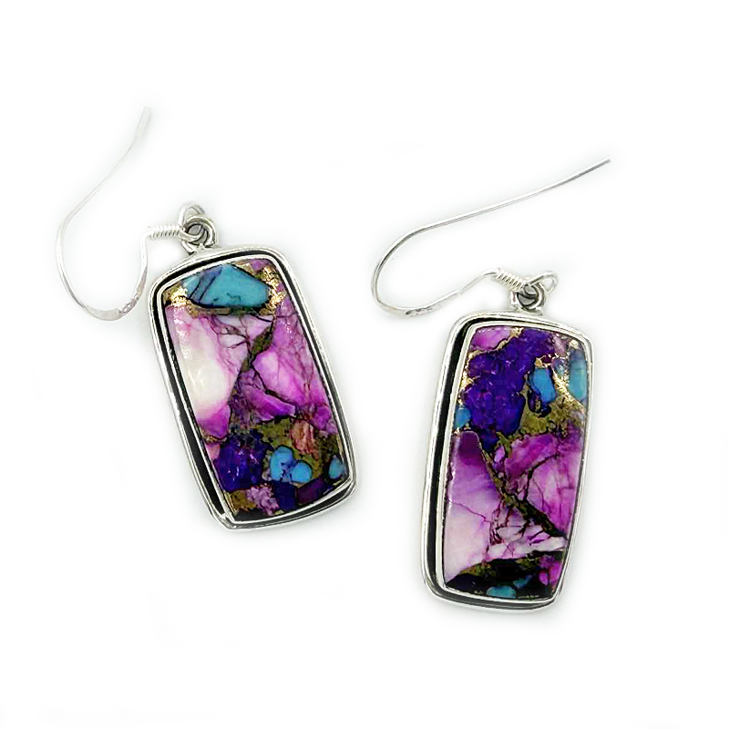 pink oyster turquoise sterling silver gemstone earrings