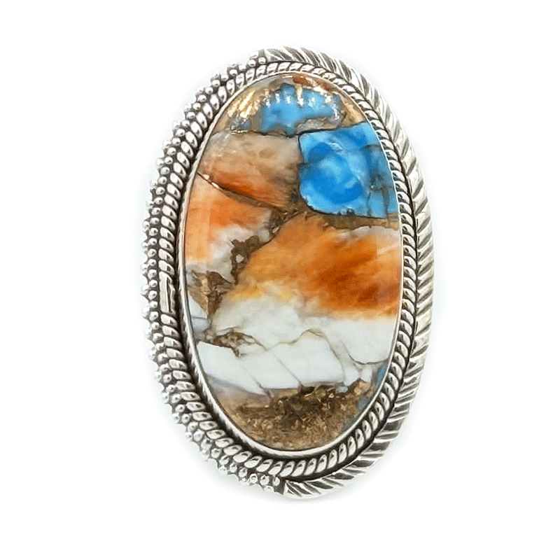 oyster turquoise oval gemstone sterling silver ring