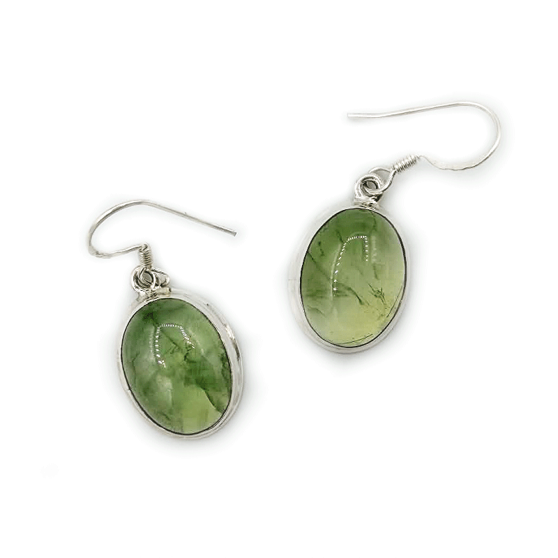 oval prehnite sterling silver gemstone earrings