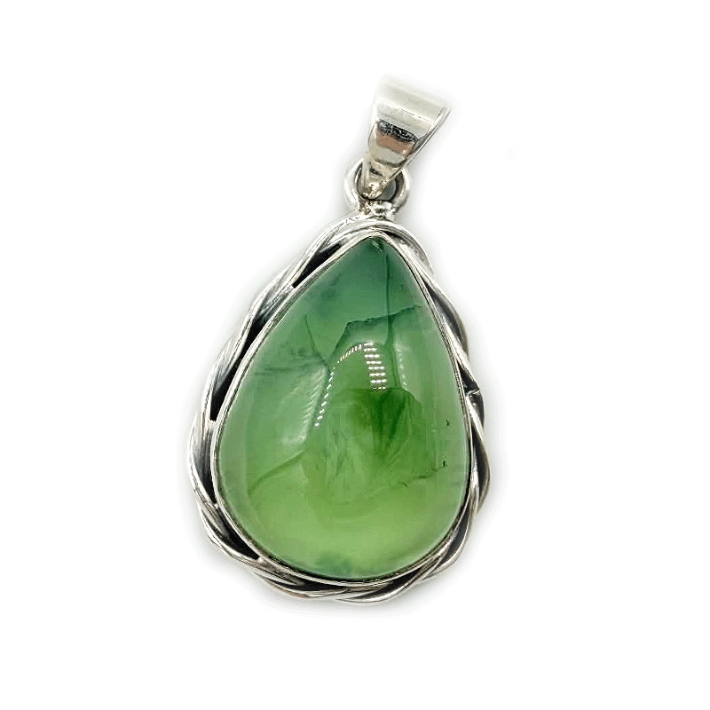 prehnite teardrop sterling silver gemstone pendant