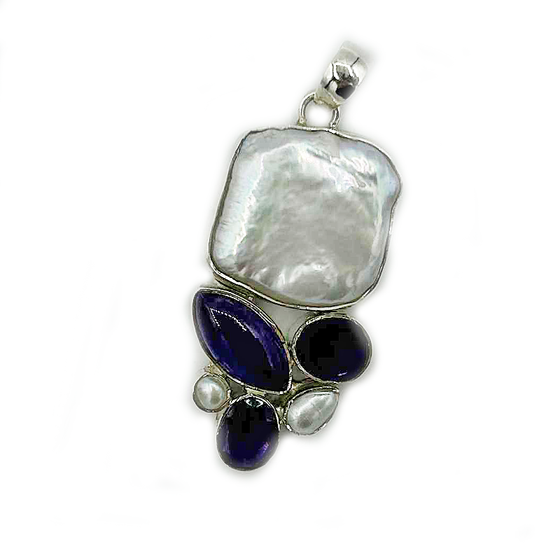 biwa pearl amethyst sterling silver gemstone pendant