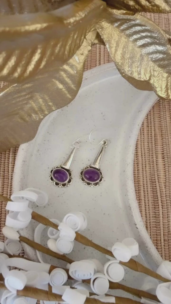 amethyst gemstone sterling silver drop earrings