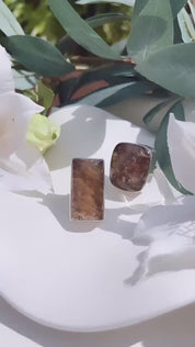 large rectangle garden quartz silver gemstone ring