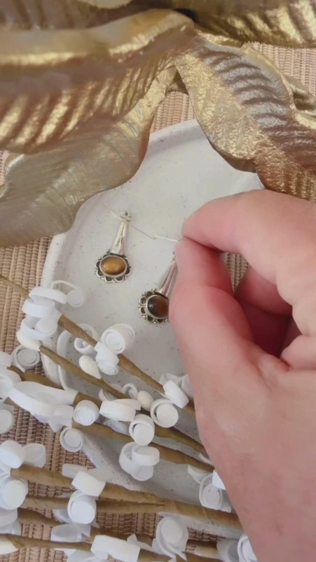 tiger eye gemstone sterling silver earrings