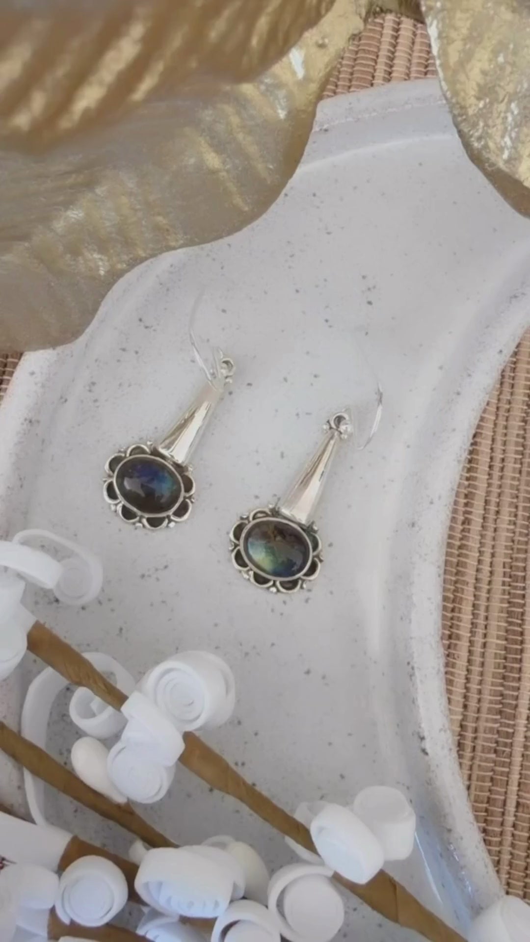 labradorite gemstone sterling silver drop earrings