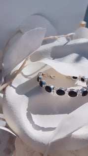 black onyx oval gemstone silver bracelet