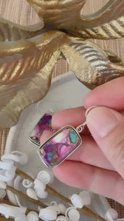 pink oyster turquoise sterling silver gemstone earrings