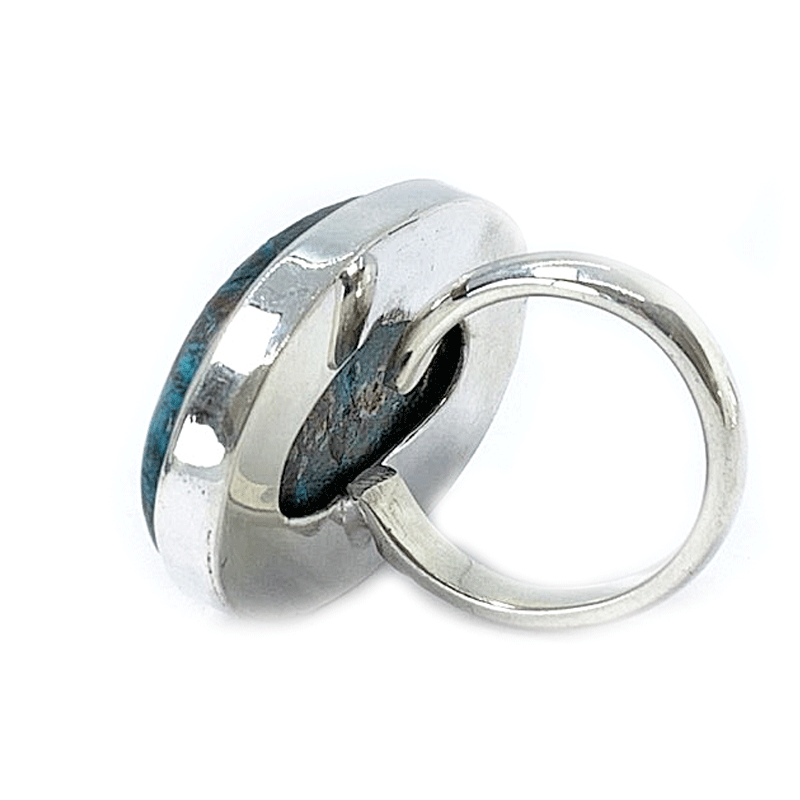 large oval shattuckite gemstone silver ring