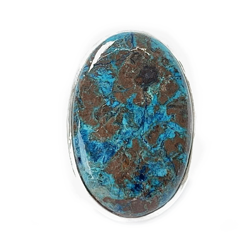 large oval shattuckite gemstone silver ring