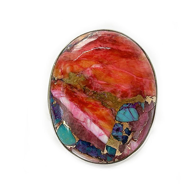 pink dahlia turquoise copper silver gemstone ring