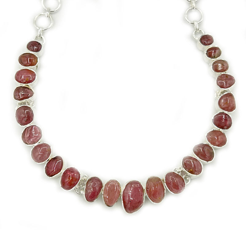 pink tourmaline silver gemstone necklace