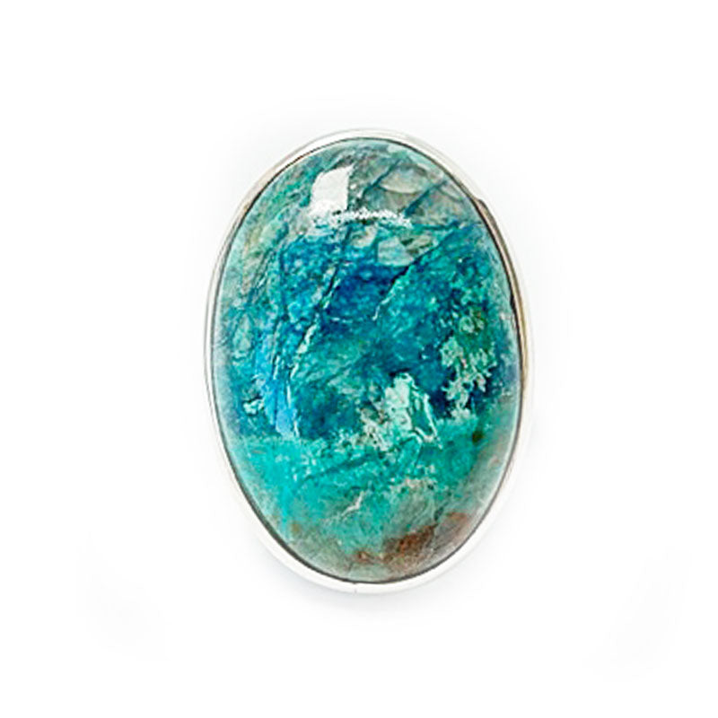 shattuckite oval silver gemstone ring