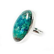 shattuckite oval silver gemstone ring