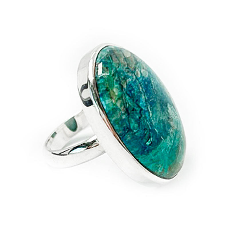 shattuckite oval silver gemstone ring