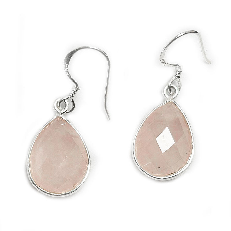 rose quartz silver gemstone earrings