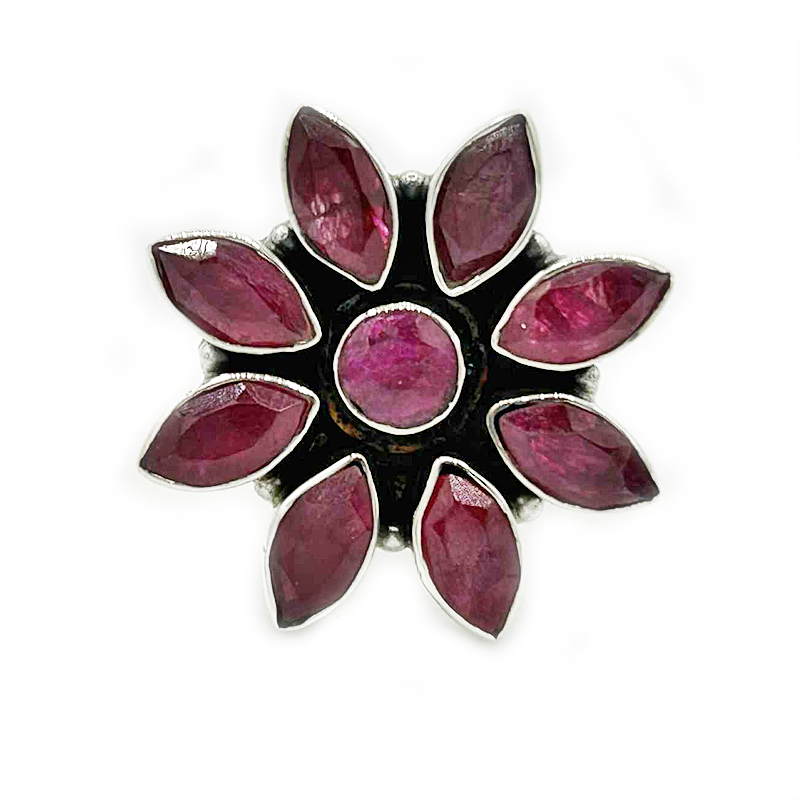 ruby quartz sterling silver gesmtone flower ring