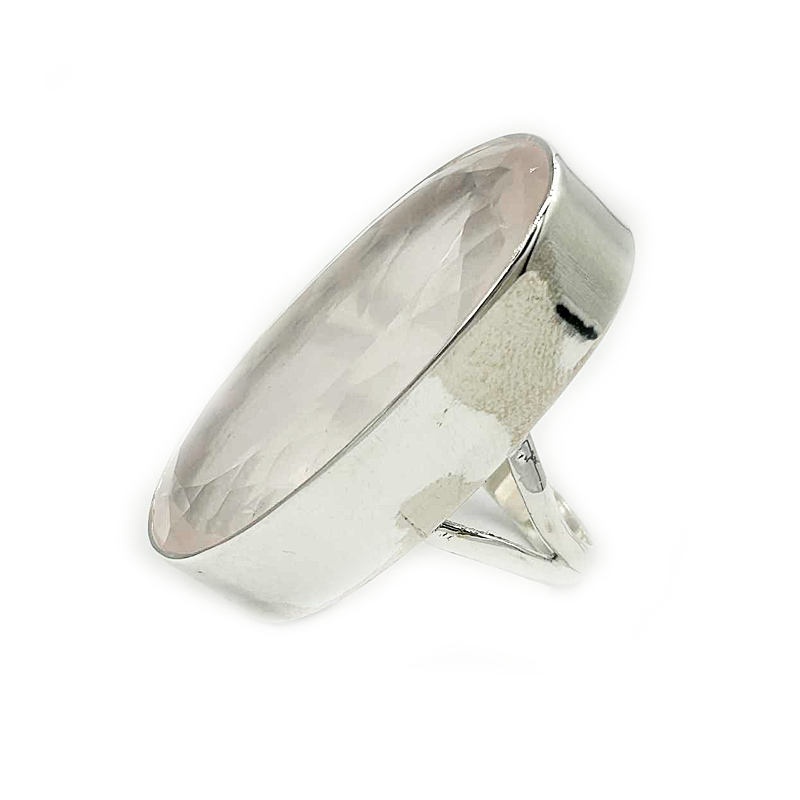 rose quartz large sterling silver gemstone ring