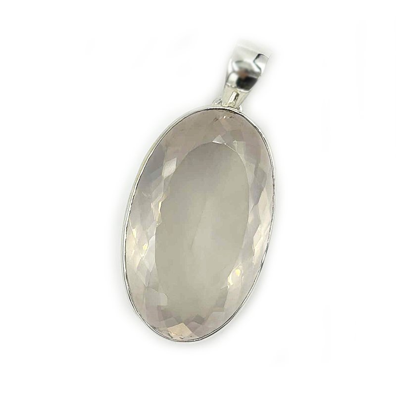 large oval rose quartz silver gemstone pendant