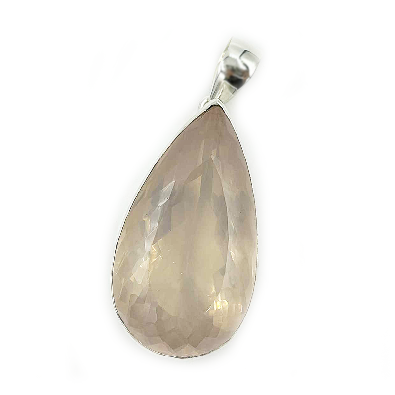 large teardrop sterling silver rose quartz pendant