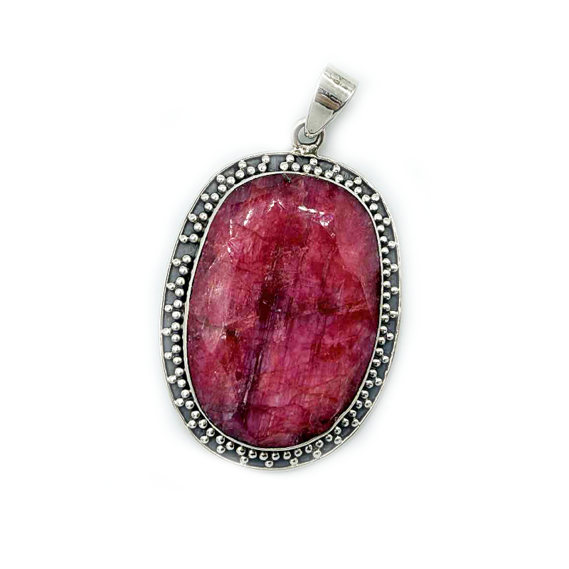big oval ruby quartz sterling silver pendant