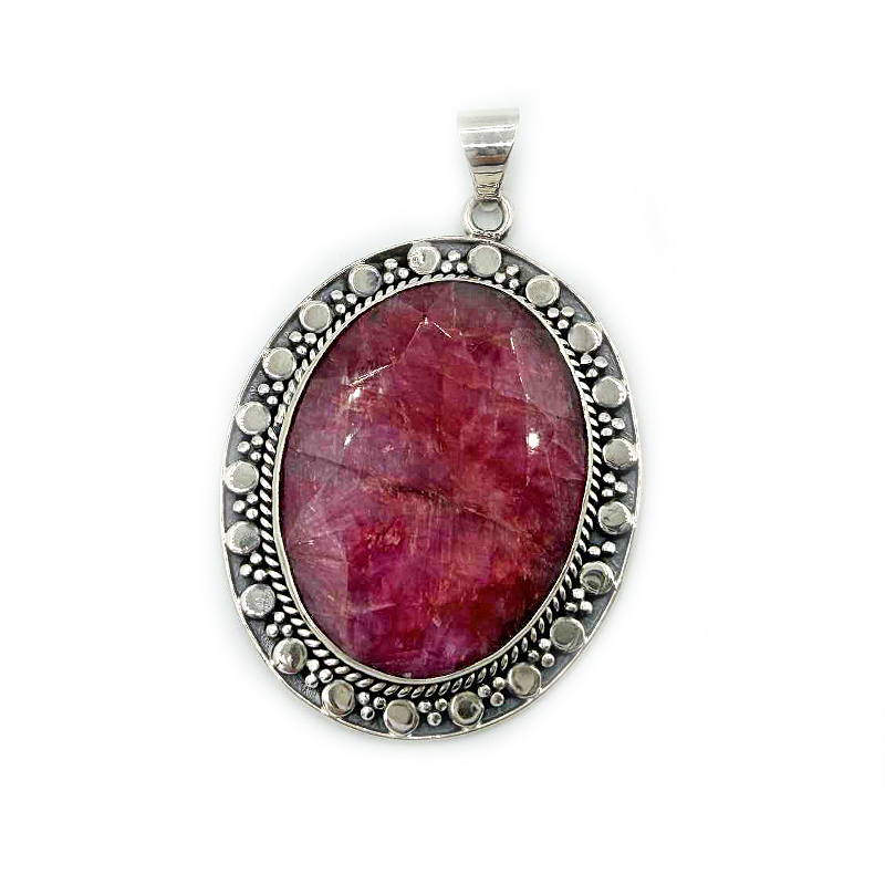big oval ruby quartz sterling silver pendant