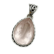 teardrop rose quartz sterling silver pendant