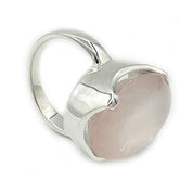 chunky rose quartz silver gemstone oval ring