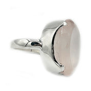 chunky rose quartz silver gemstone oval ring